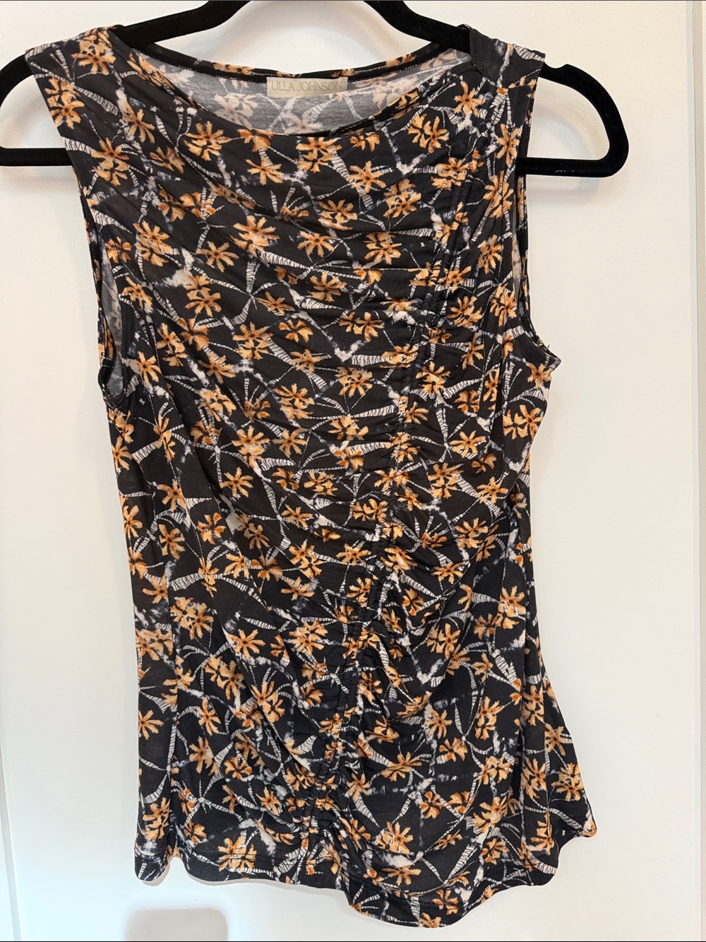 Ulla Johnson Black & Mustard Floral Ruched Sleeveless Camisole